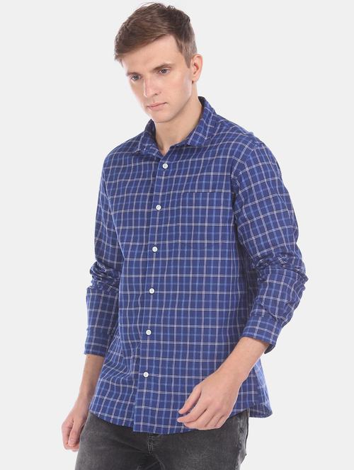navy blue checkered casual shirt - 17576886 - Standard Image - 1