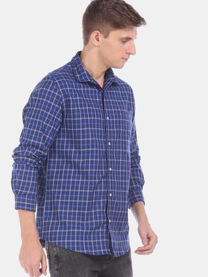 navy blue checkered casual shirt - 17576886 - Standard Image - 2