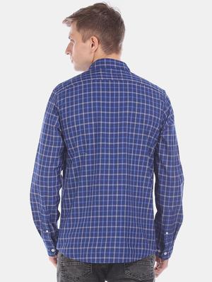 navy blue checkered casual shirt - 17576886 - Standard Image - 3