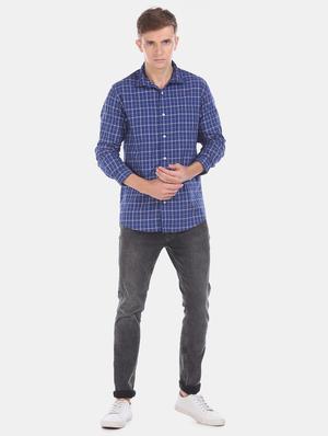 navy blue checkered casual shirt - 17576886 - Standard Image - 4
