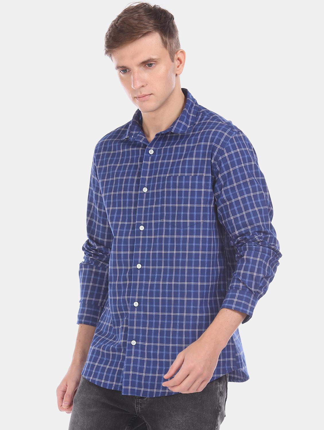 navy blue checkered casual shirt - 17576886 - Zoom Image - 1