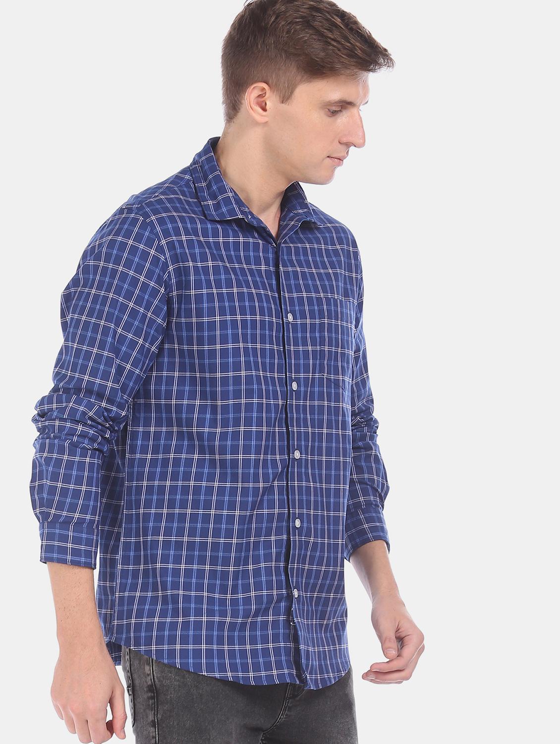 navy blue checkered casual shirt - 17576886 - Zoom Image - 2