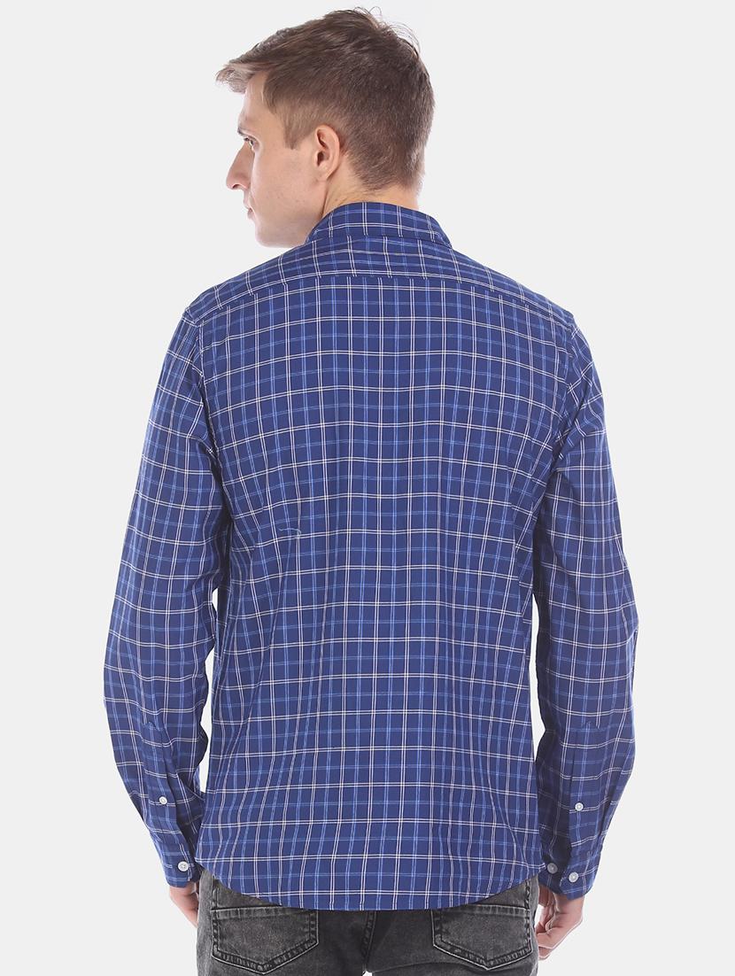 navy blue checkered casual shirt - 17576886 - Zoom Image - 3
