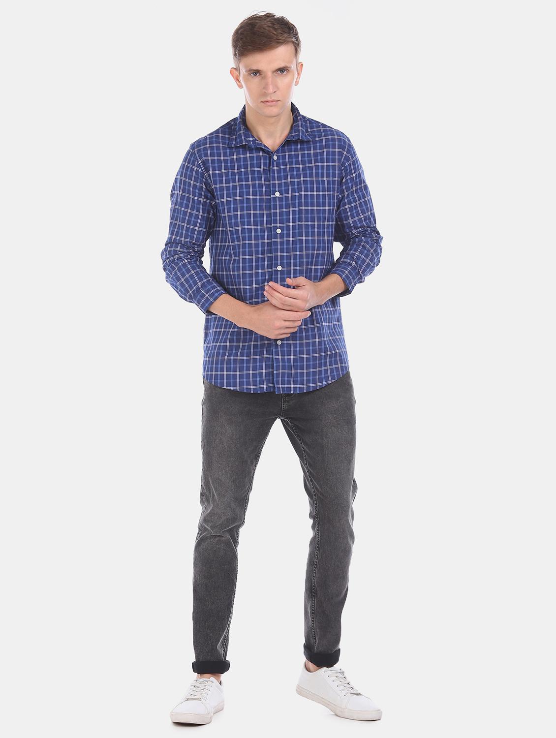 navy blue checkered casual shirt - 17576886 - Zoom Image - 4