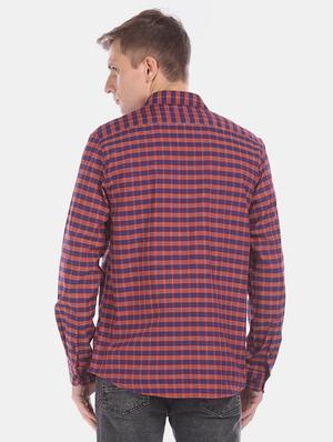 navy blue checkered casual shirt - 17576890 - Standard Image - 3