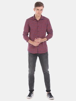 navy blue checkered casual shirt - 17576890 - Standard Image - 4