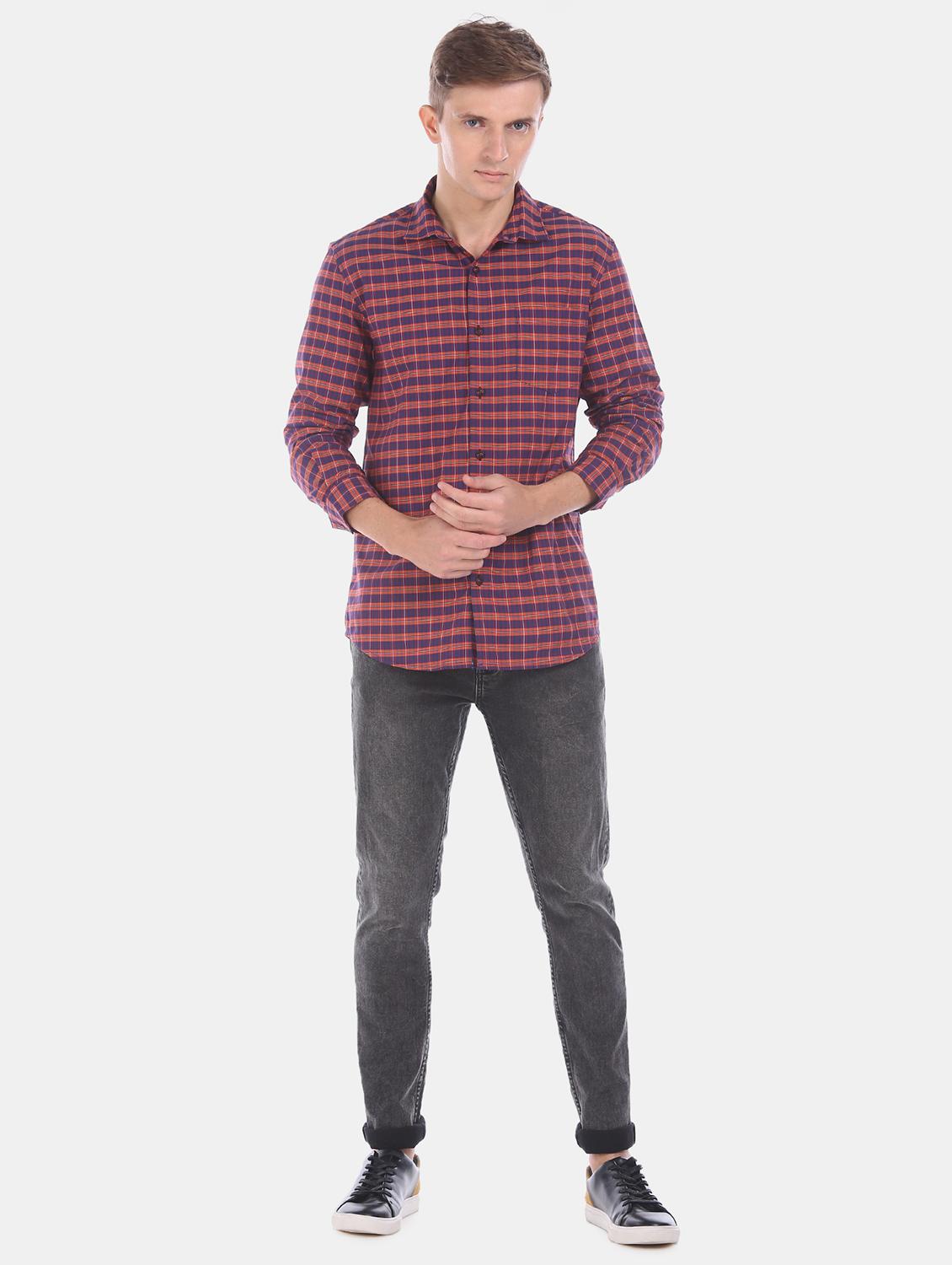 navy blue checkered casual shirt - 17576890 - Zoom Image - 4