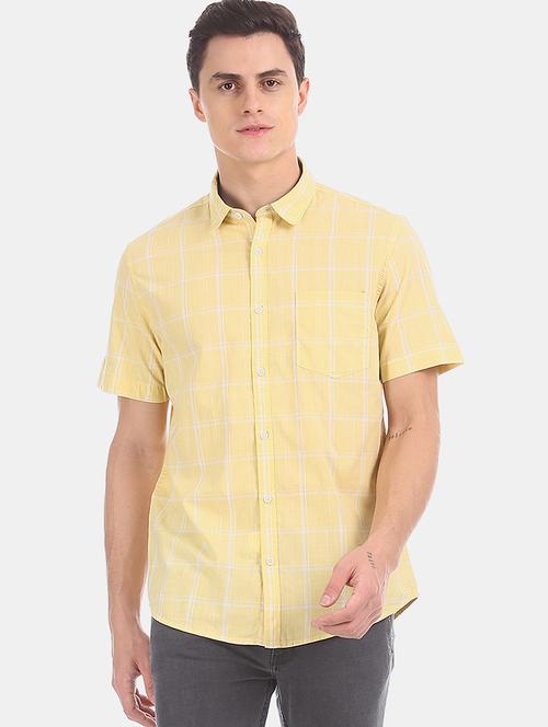 yellow checkered casual shirt - 17576915 - Standard Image - 1