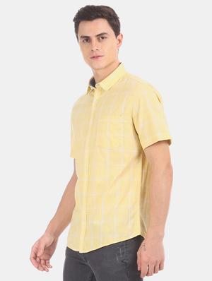 yellow checkered casual shirt - 17576915 - Standard Image - 2