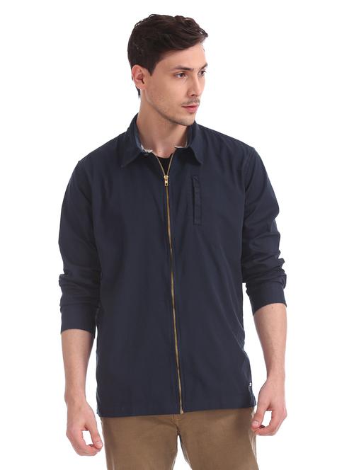 navy blue solid casual shirt - 17576961 - Standard Image - 1