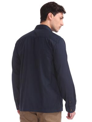 navy blue solid casual shirt - 17576961 - Standard Image - 3