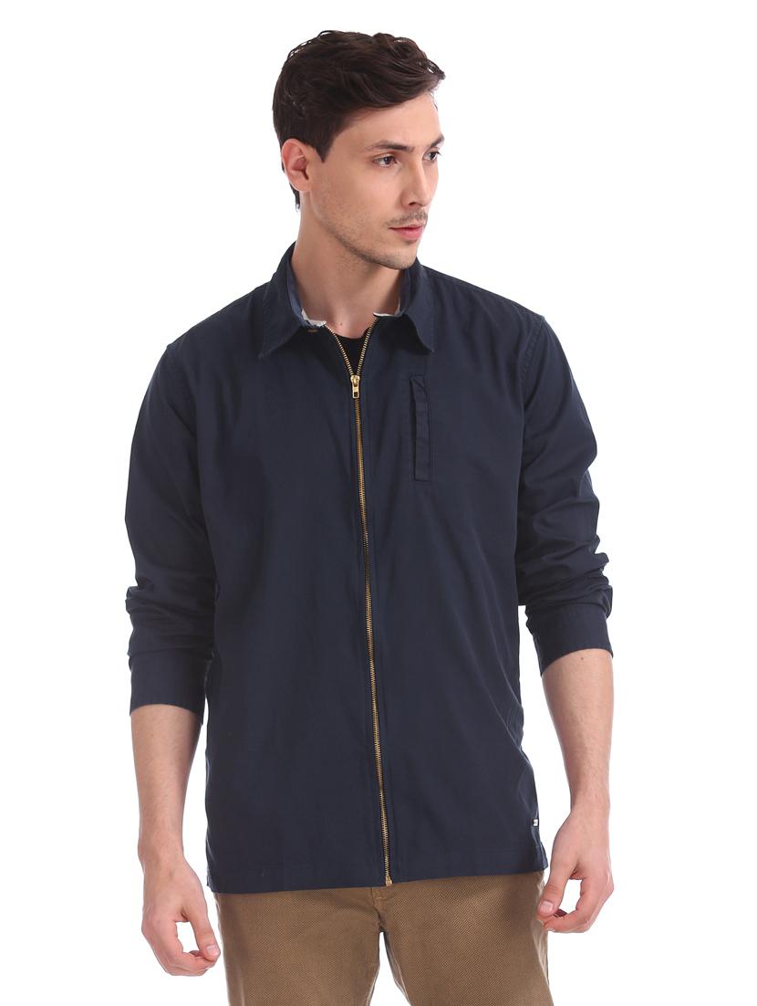 navy blue solid casual shirt - 17576961 - Zoom Image - 1
