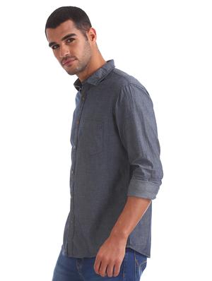 blue self design casual shirt - 17576990 - Standard Image - 2