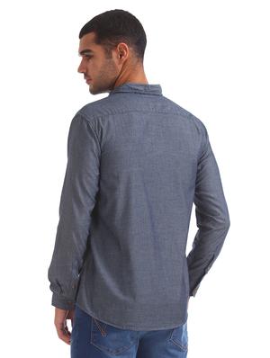 blue self design casual shirt - 17576990 - Standard Image - 3
