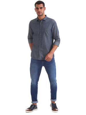 blue self design casual shirt - 17576990 - Standard Image - 4