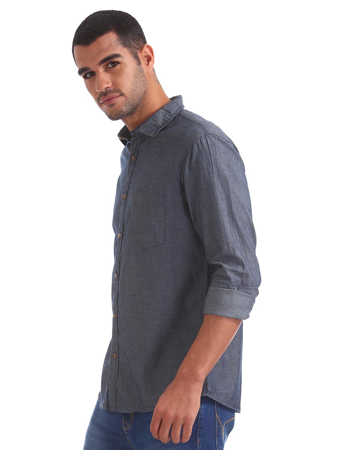 blue self design casual shirt - 17576990 - Zoom Image - 2