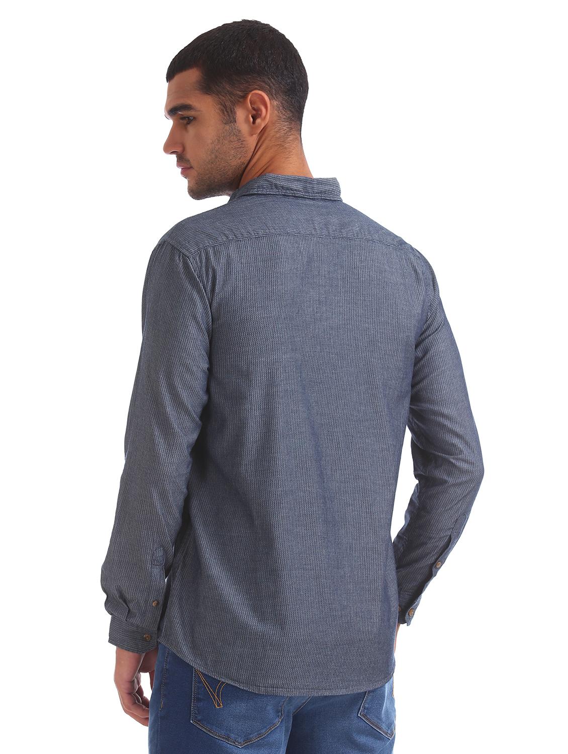blue self design casual shirt - 17576990 - Zoom Image - 3