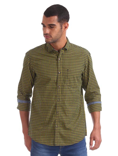 yellow checkered casual shirt - 17577016 - Standard Image - 1