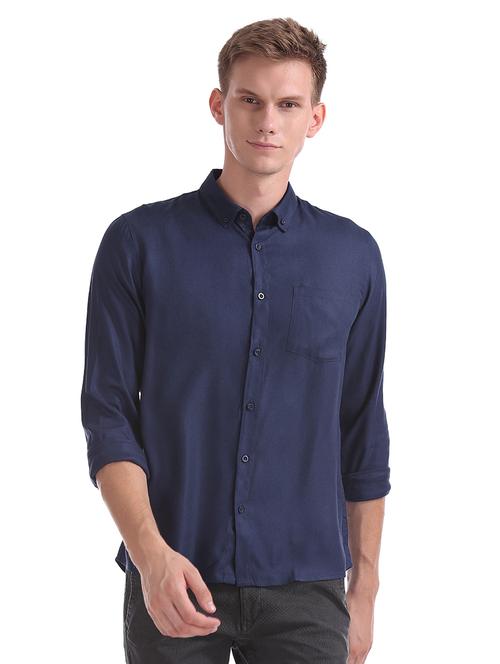 navy blue solid casual shirt - 17577050 - Very Small Image - 1