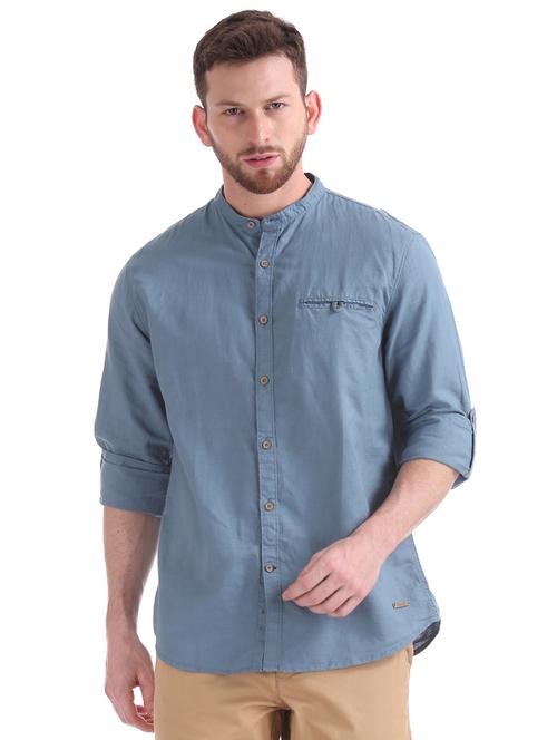 blue solid casual shirt - 17577105 - Very Small Image - 1