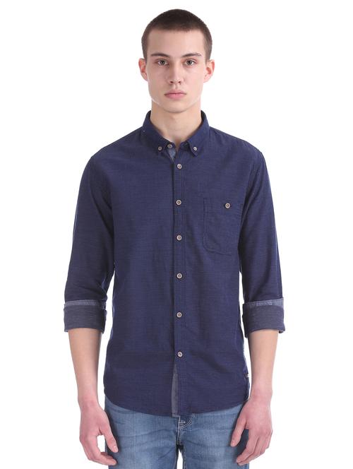 navy blue solid casual shirt - 17577170 - Standard Image - 1