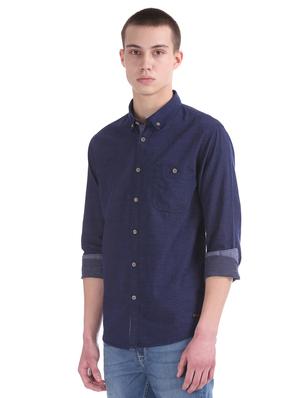 navy blue solid casual shirt - 17577170 - Standard Image - 2