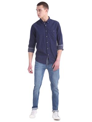 navy blue solid casual shirt - 17577170 - Standard Image - 4