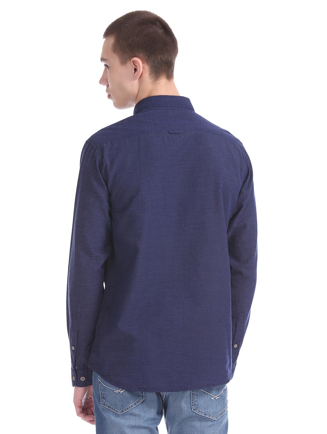 navy blue solid casual shirt - 17577170 - Zoom Image - 3