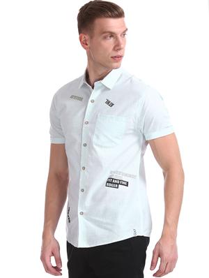 light blue printed casual shirt - 17577224 - Standard Image - 2