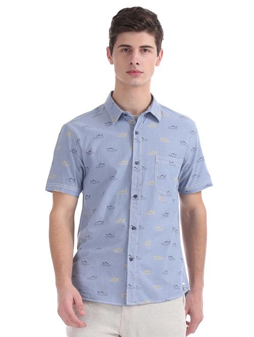 blue printed casual shirt - 17577226 - Standard Image - 1