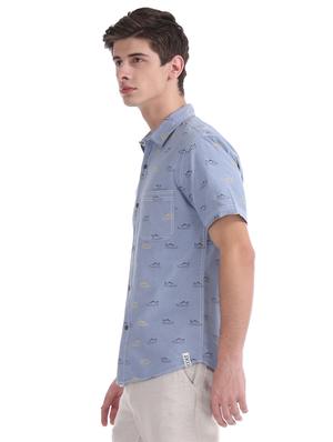 blue printed casual shirt - 17577226 - Standard Image - 2