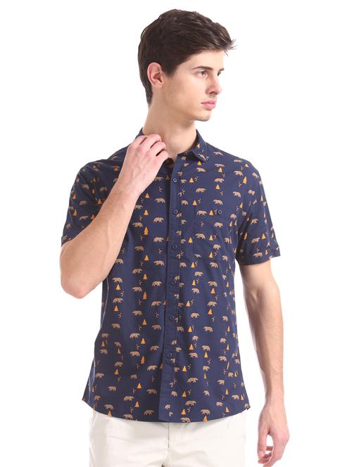 navy blue printed casual shirt - 17577237 - Standard Image - 1