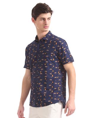 navy blue printed casual shirt - 17577237 - Standard Image - 2