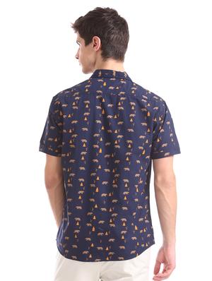 navy blue printed casual shirt - 17577237 - Standard Image - 3