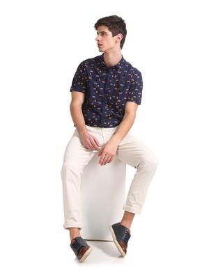 navy blue printed casual shirt - 17577237 - Standard Image - 4