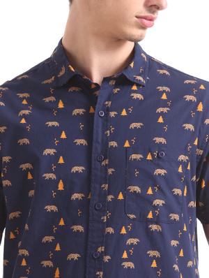 navy blue printed casual shirt - 17577237 - Standard Image - 5