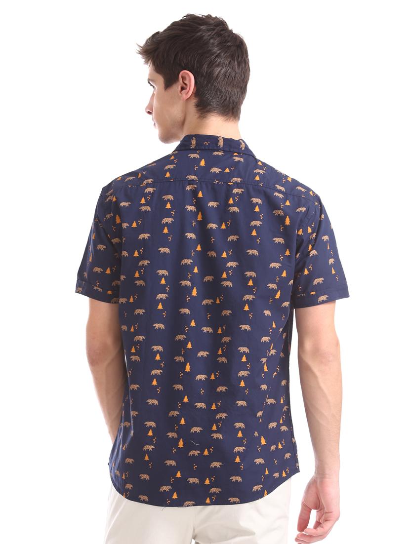 navy blue printed casual shirt - 17577237 - Zoom Image - 3