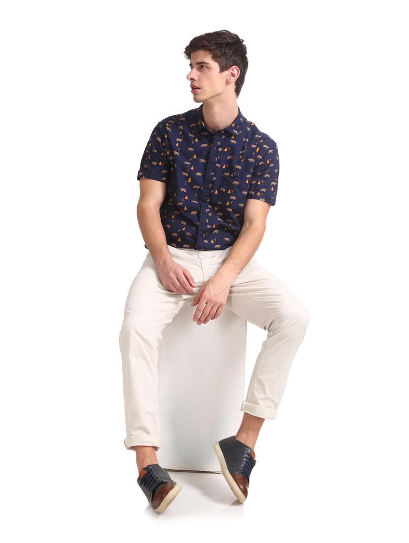 navy blue printed casual shirt - 17577237 - Zoom Image - 4