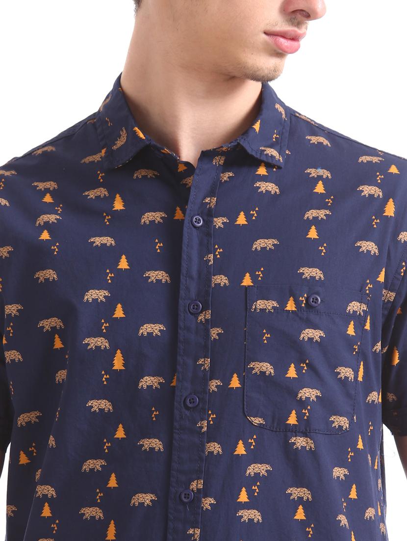 navy blue printed casual shirt - 17577237 - Zoom Image - 5