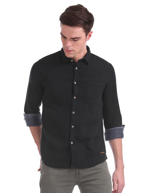black solid casual shirt - 17577334 - Standard Image - 1