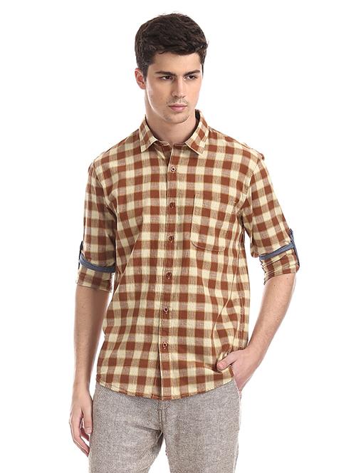 beige checkered casual shirt - 17577491 - Standard Image - 1