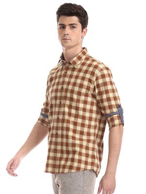 beige checkered casual shirt - 17577491 - Standard Image - 2