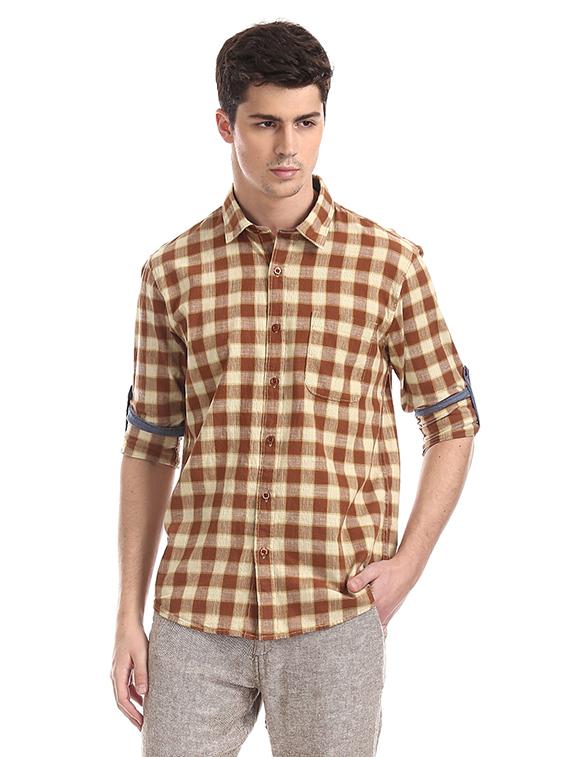 beige checkered casual shirt - 17577491 - Zoom Image - 1