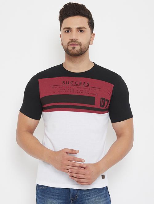 white printed color block cut & sew t-shirt - 17577882 - Standard Image - 1