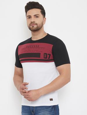 white printed color block cut & sew t-shirt - 17577882 - Standard Image - 2