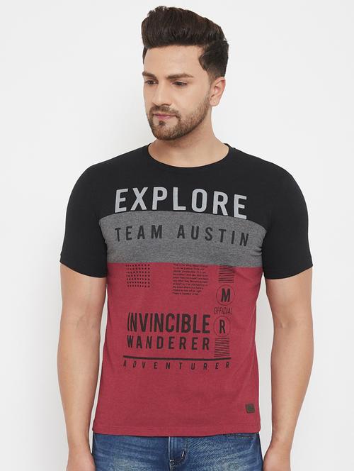 maroon printed cut & sew t-shirt - 17577884 - Standard Image - 1