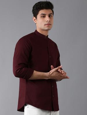 burgundy solid casual shirt - 17578131 - Standard Image - 2