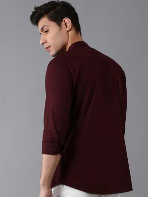 burgundy solid casual shirt - 17578131 - Standard Image - 3