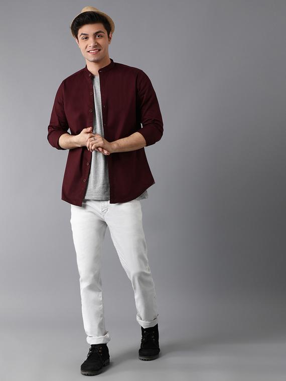 burgundy solid casual shirt - 17578131 - Zoom Image - 4
