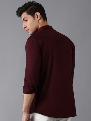 maroon solid casual shirt - 17578133 - Standard Image - 3